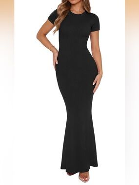 Ribbed Body Con Black Maxi Dress
